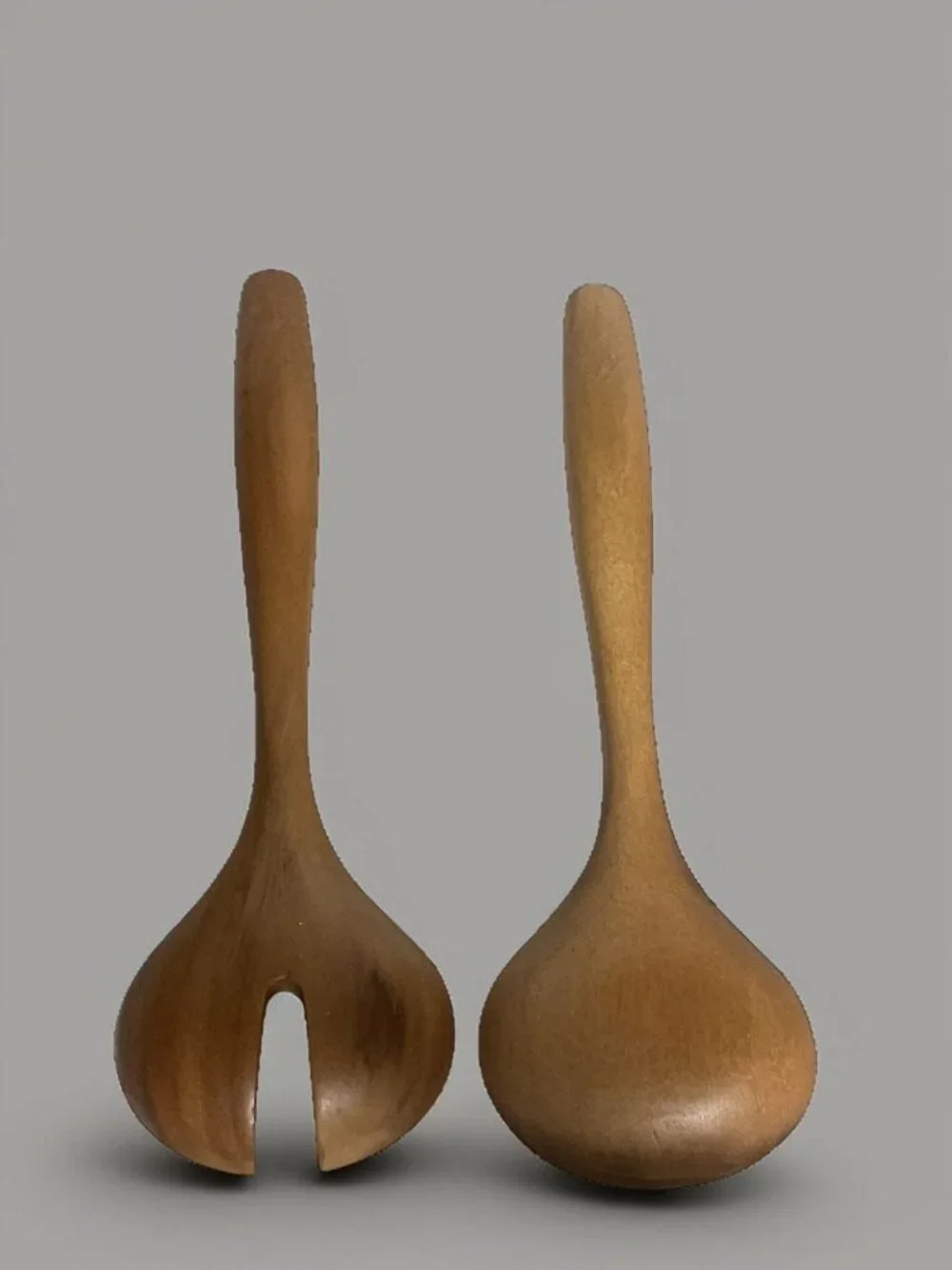 Wooden Salad Server Set - 2-Piece Spoon & Fork Serving Utensils Handcrafted Natu